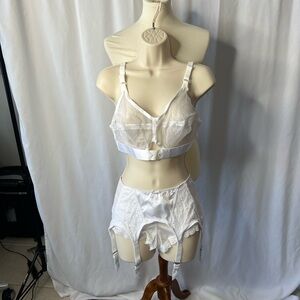 🤍 Secrets in Lace White Vintage-Inspired Lingerie Set w/ Stockings | 36DD